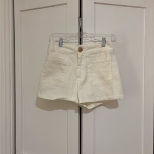Maeve Cream High-Waist Shorts with Front Patch Pockets